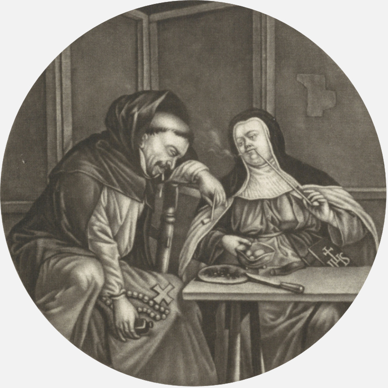 image of drunken monk and smoking nun by cornelis dusart 1670-1704 drunk monks