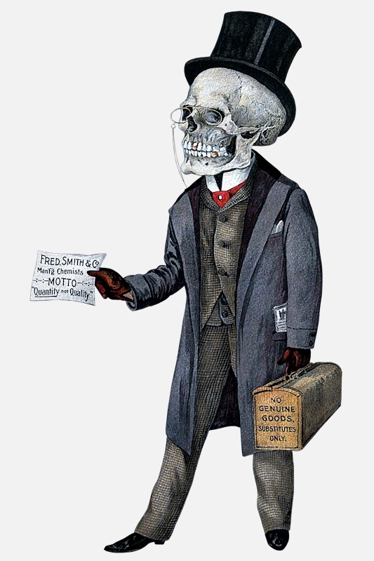 image of snake-oil salesman published 1899 skeleton sketches