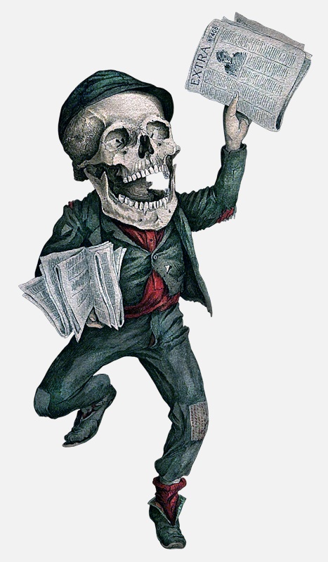 image of newspaper seller published 1899 skeleton characters