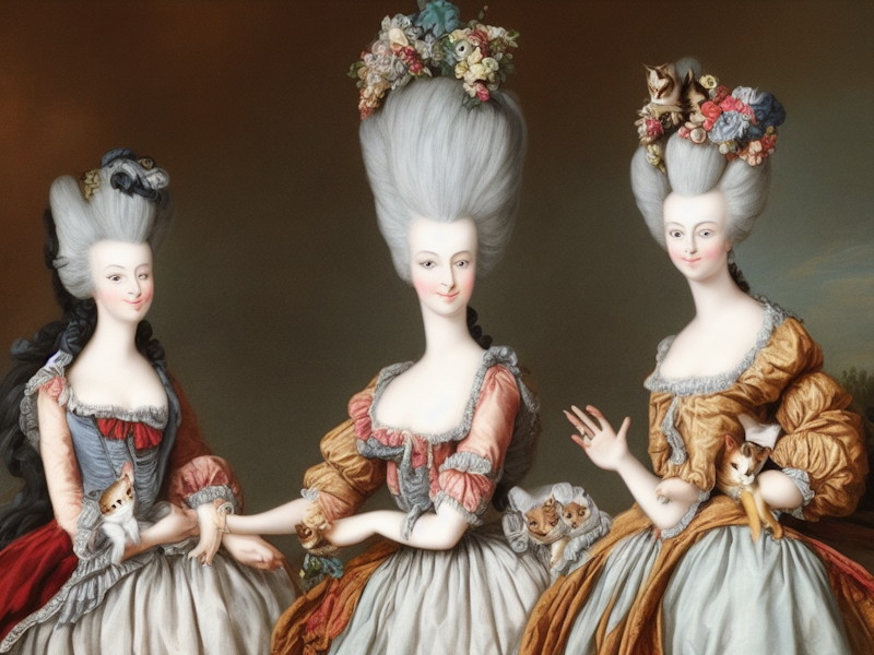 AI Art Marie Antoinette Style Women With Cats 2022