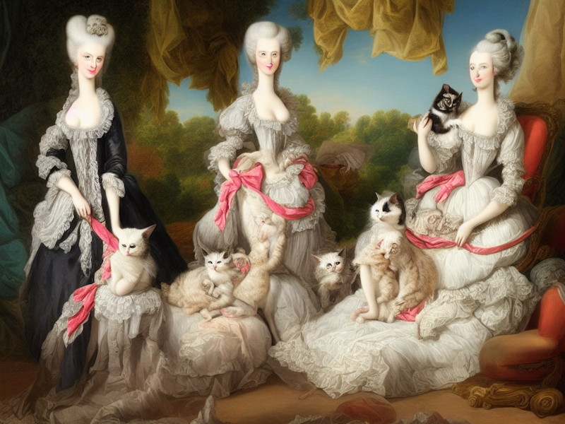AI Art Marie Antoinette Style Women Holding Cats Variation 4 2022