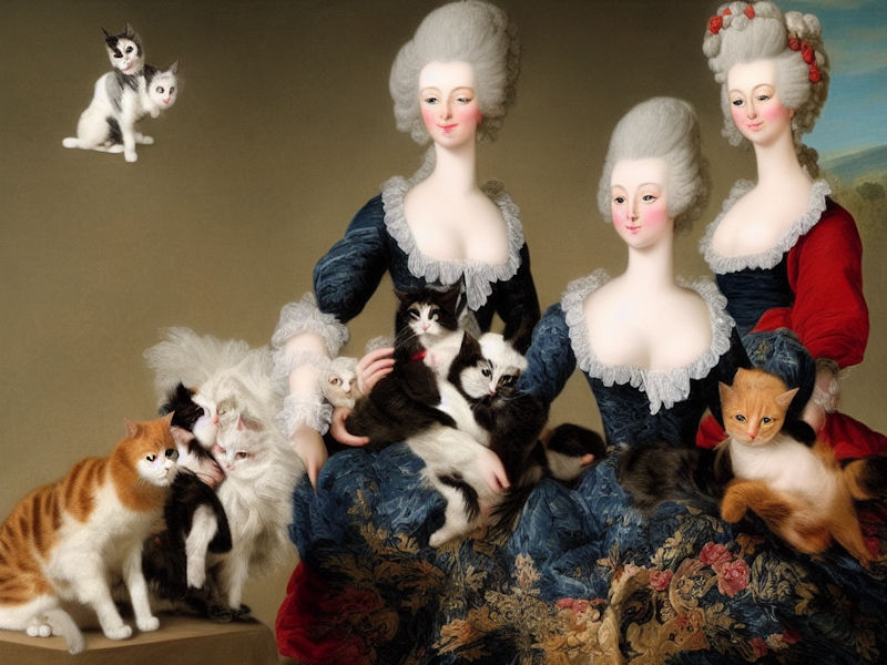 AI Art Marie Antoinette Style Women Holding Cats Variation 3 2022