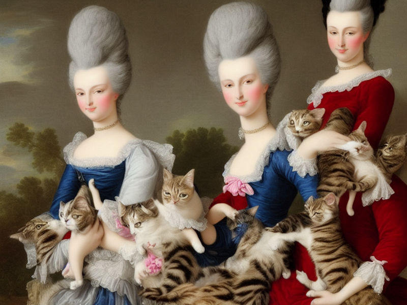 AI Art Marie Antoinette Style Women Holding Cats 2022