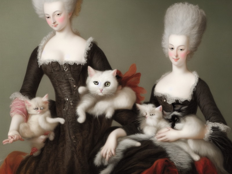 AI Art Marie Antoinette Style Women With Fluffy Cats 2022