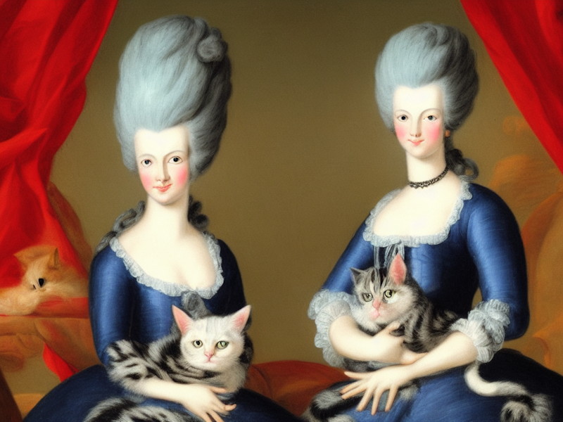 AI Art Low Brow Style Portrait Of Marie Antoinette Holding A Cat 2022