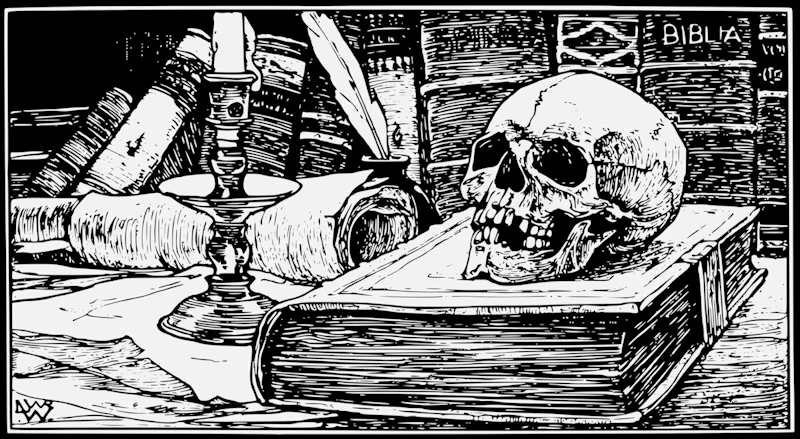 Skull Surrounded by Books