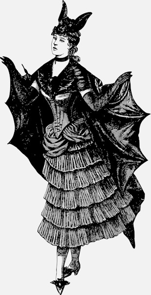 an image of a bat costume from masquerade and carnival: their customs and costumes 1892 19th century costumes