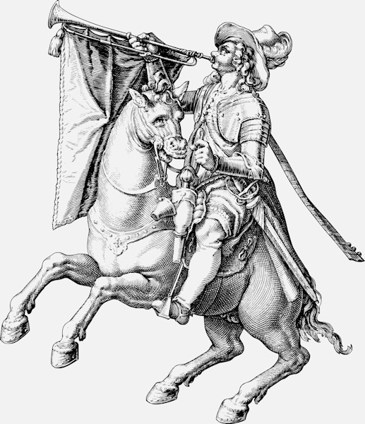 a vector image of trumpeter on horseback vector jacob de gheyn ii 1599 the bard's instruments