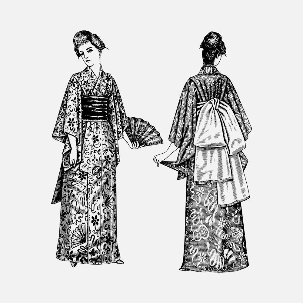 Japanese Kimono Costume Front and Back Vector