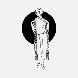 Woman Wearing Dress with Ribbons of Pattern Vector