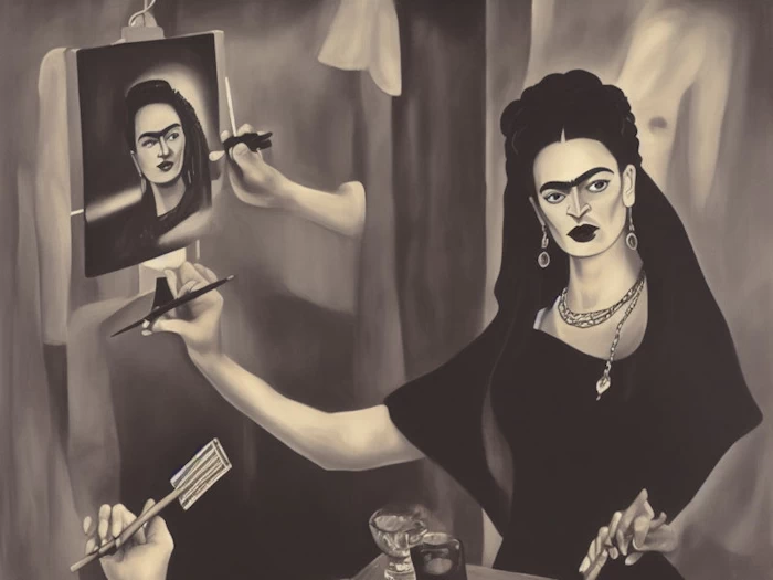 Frida Painting Self Portrait As Morticia Addams