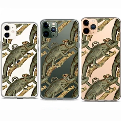 A Mockup of a Pattern of Lizards on Three Phone Cases