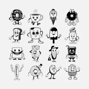 1930s Food Characters Vector