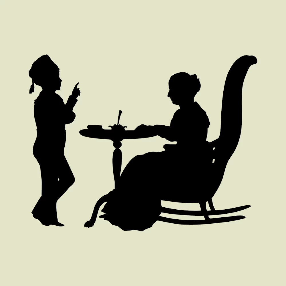 Child and Woman in Rocking Chair Silhouette Vector