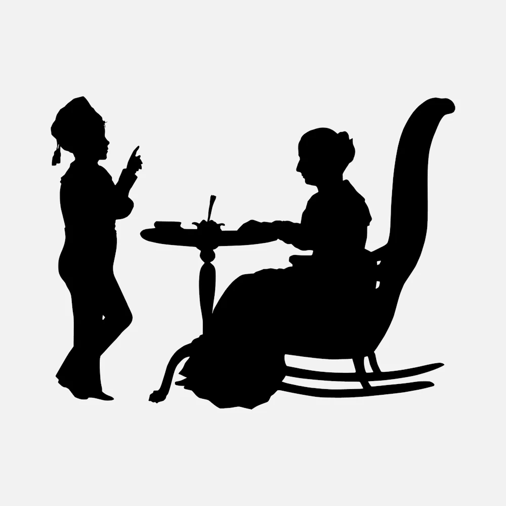 Child and Woman in Rocking Chair Silhouette Vector