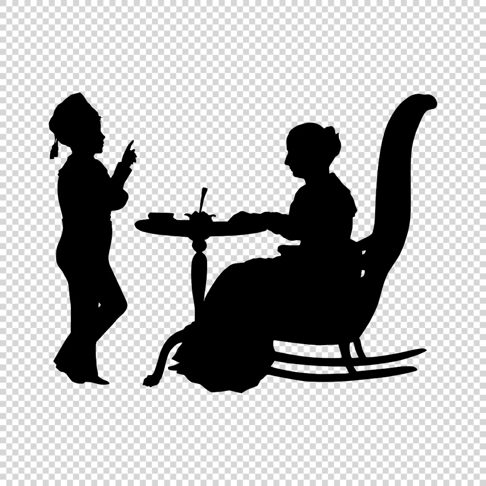 Child and Woman in Rocking Chair Silhouette Vector