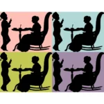 Child and Woman in Rocking Chair Silhouette Vector