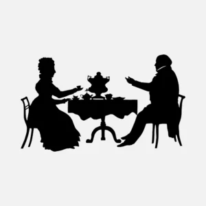 Couple Having Tea Silhouettes Vector