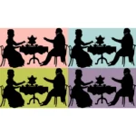 Couple Having Tea Silhouettes Vector