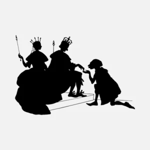 King, Queen and Kneeling Man Silhouette Vector