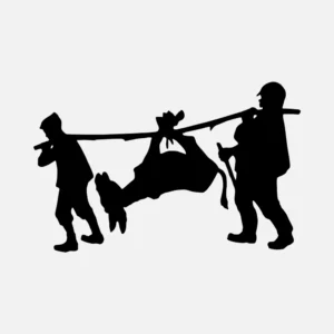 Man and Boy Carrying A Donkey Silhouettes Vector