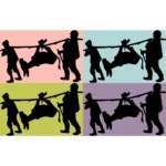 Man and Boy Carrying A Donkey Silhouettes Vector