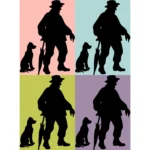 Man and Dog Silhouettes Vector