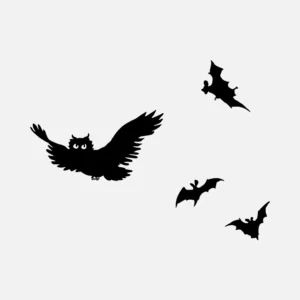 Owl and Bats Silhouettes Vector