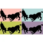 Two Dogs and Meat Silhouette Vector