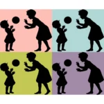 Children Playing with a Ball Silhouette Vector