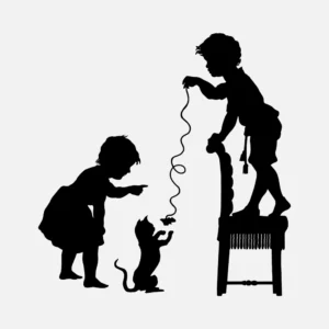 Children Playing with a Cat Silhouette Vector