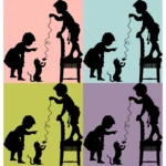 Children Playing with a Cat Silhouette Vector