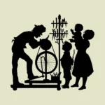 Knife Sharpening Man and Audience Silhouette Vector