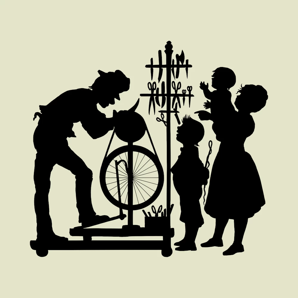 Knife Sharpening Man and Audience Silhouette Vector