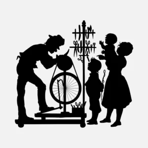 Knife Sharpening Man and Audience Silhouette Vector