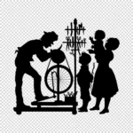 Knife Sharpening Man and Audience Silhouette Vector