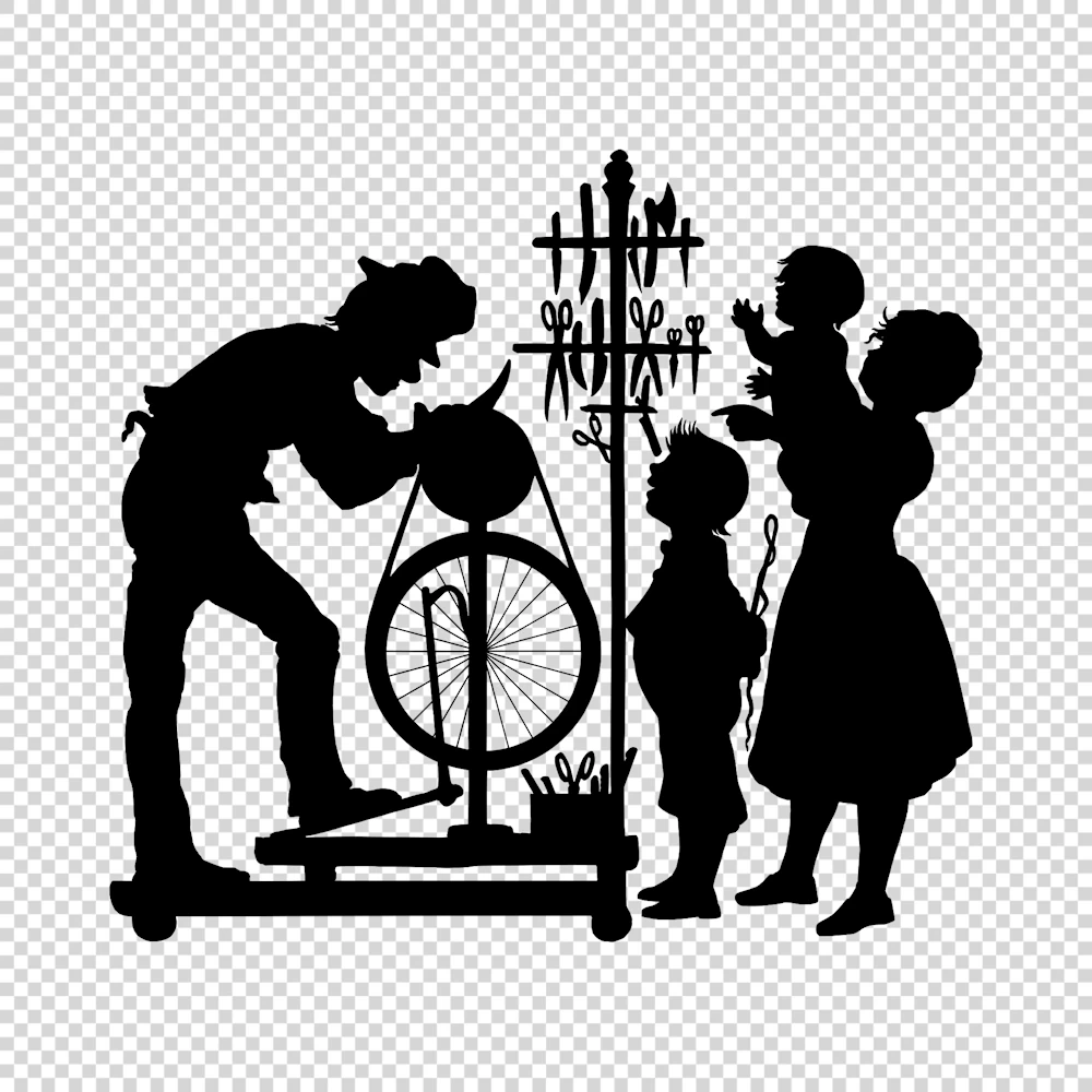 Knife Sharpening Man and Audience Silhouette Vector