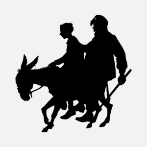 Man and Boy Riding a Mule Silhouette Vector
