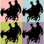 Man and Boy Riding a Mule Silhouette Vector