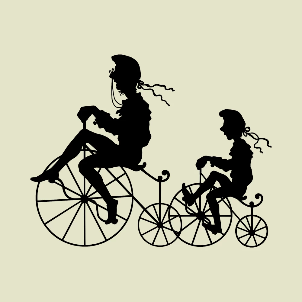 Man and Child Riding Bicycles Silhouettes Vector