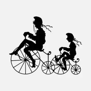 Man and Child Riding Bicycles Silhouettes Vector