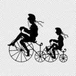 Man and Child Riding Bicycles Silhouettes Vector