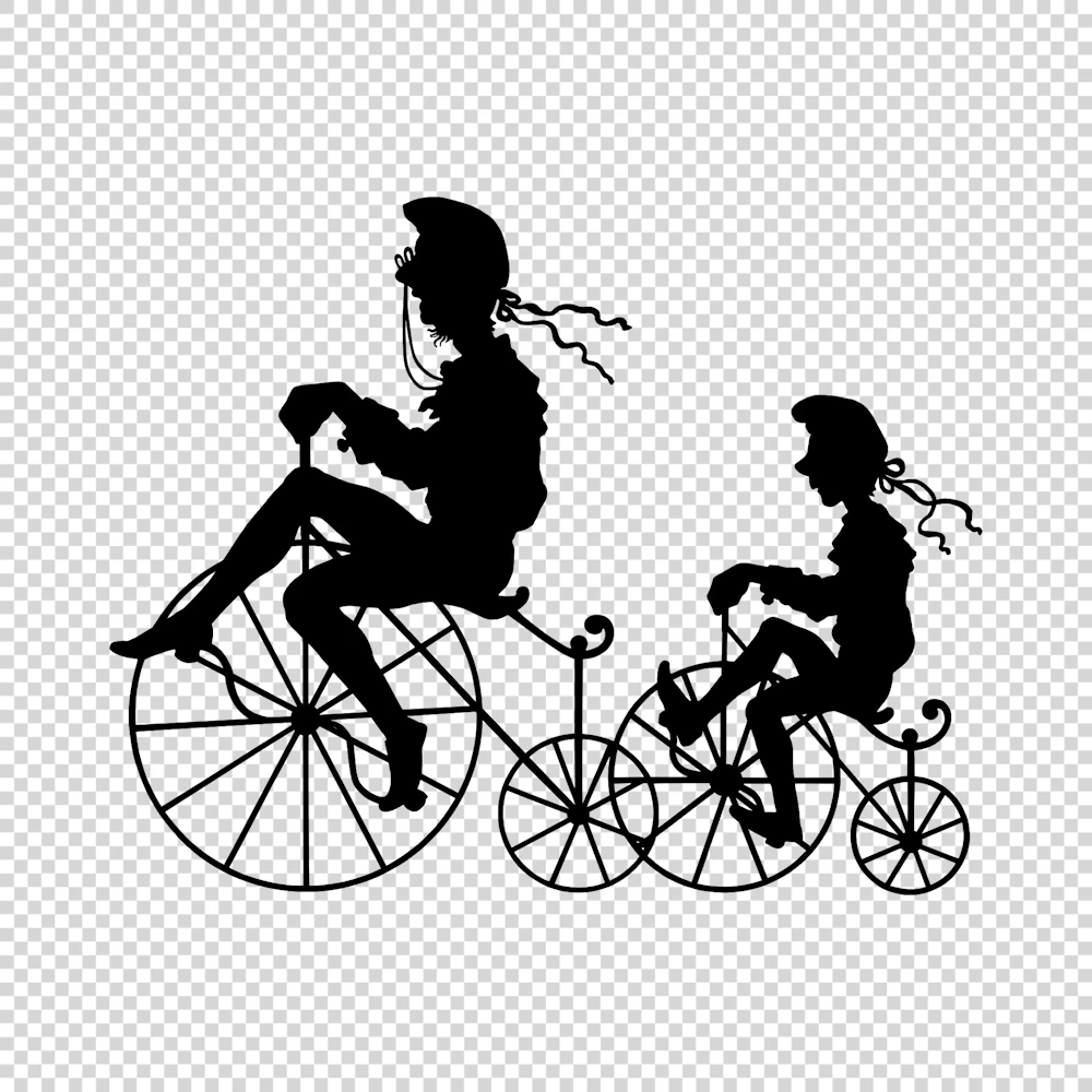 Man and Child Riding Bicycles Silhouettes Vector