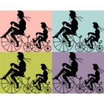 Man and Child Riding Bicycles Silhouettes Vector