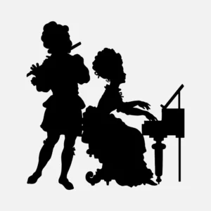 Man and Woman Playing Music Silhouettes Vector