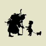 Man Carrying Dead Animals, and Child Silhouette Vector
