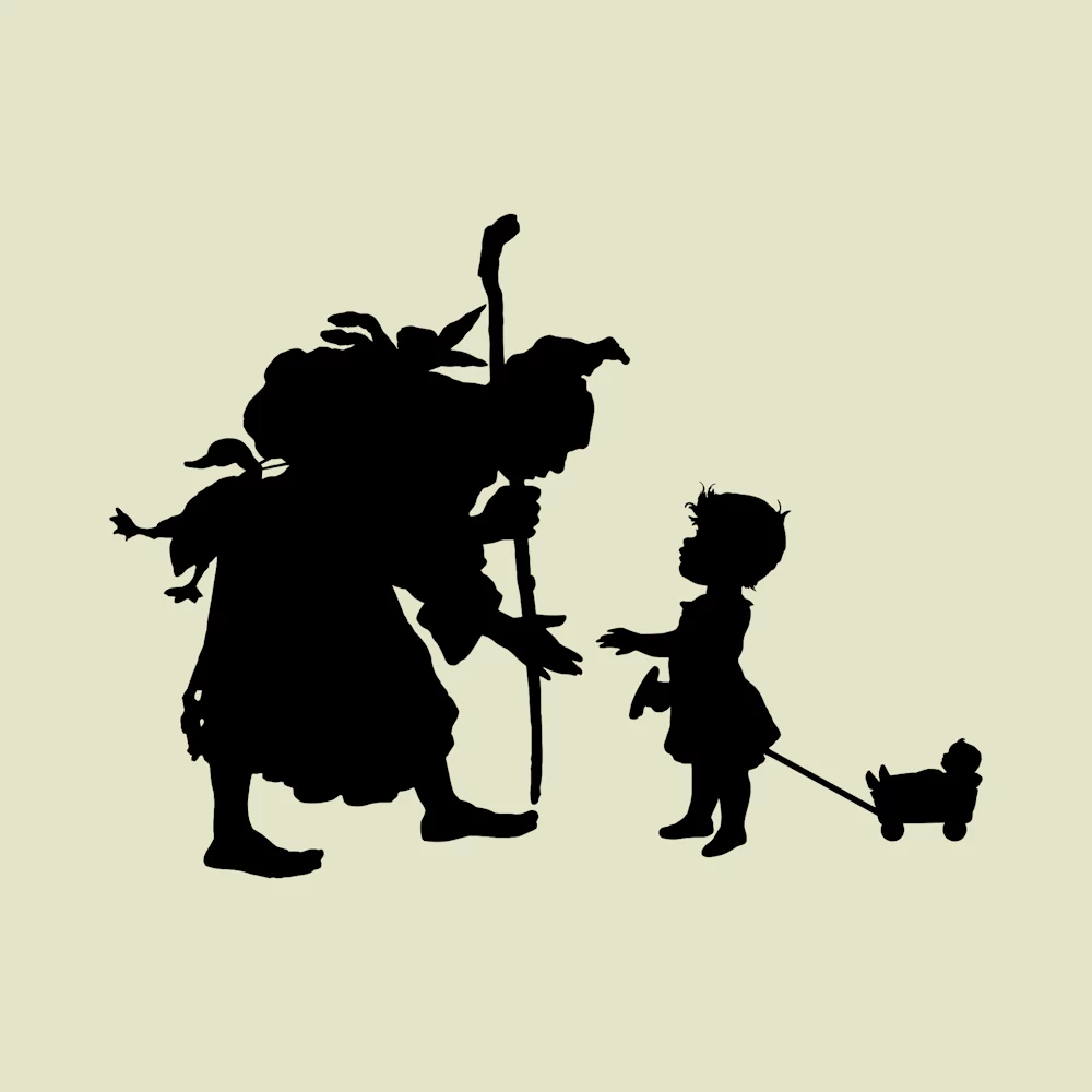 Man Carrying Dead Animals, and Child Silhouette Vector