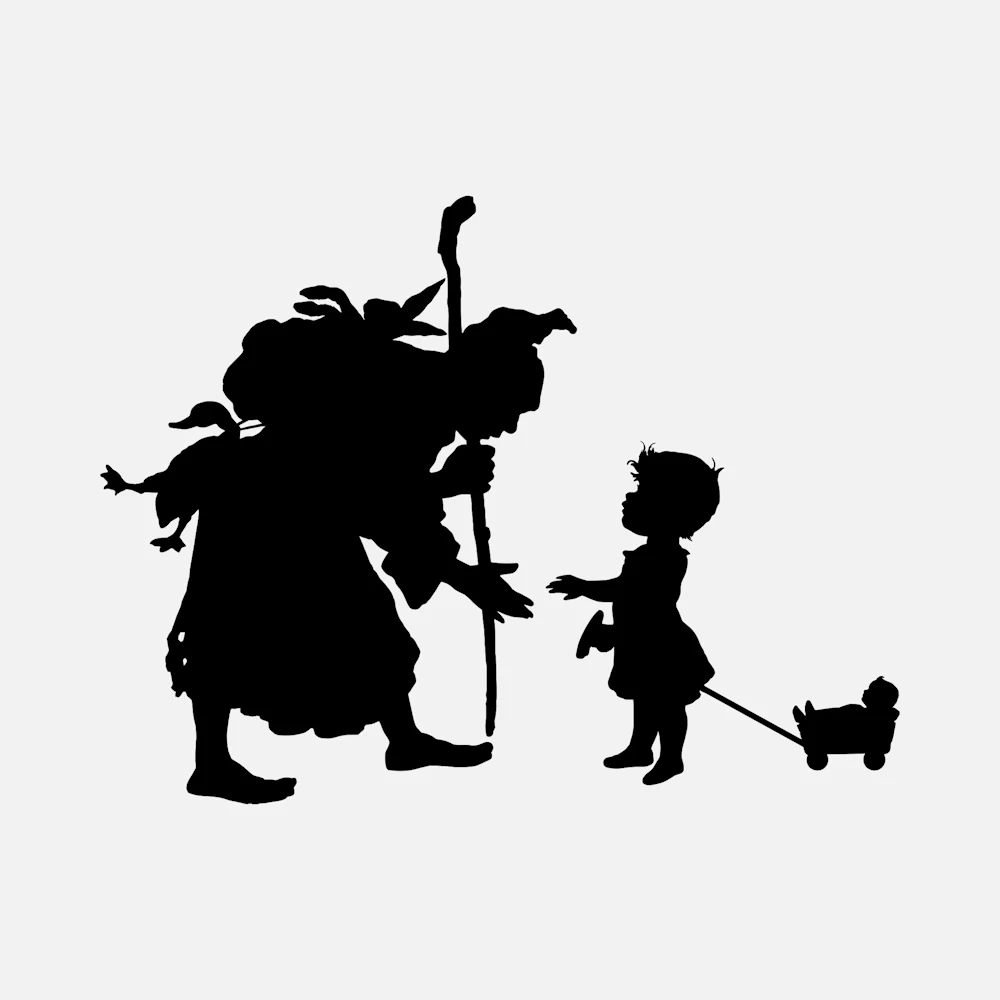 Man Carrying Dead Animals, and Child Silhouette Vector