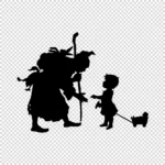 Man Carrying Dead Animals, and Child Silhouette Vector