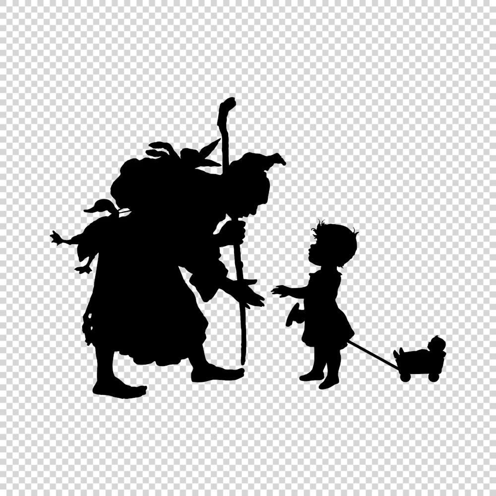 Man Carrying Dead Animals, and Child Silhouette Vector
